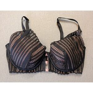 Victoria's Secret Bra Women 32 DD Lined Plunge Push Up Lace Pad Scallop Core Ex‎